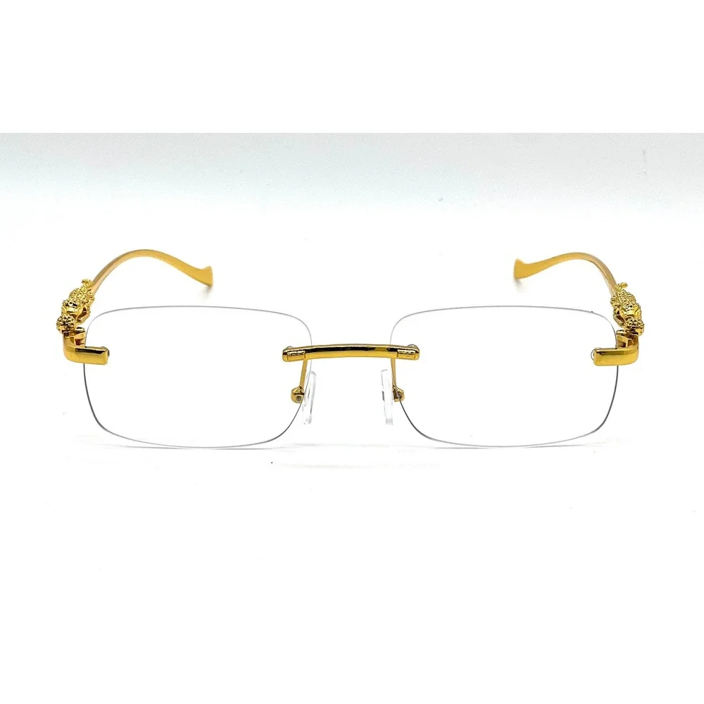 Rimless Rectangle Gold Clear‎ Eye Glasses Unisex Fashion Eyewear Casual Business